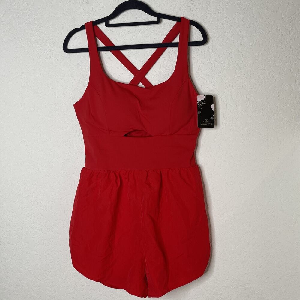 Athletic Running Rompers Womens Size M Red Lined Back Zip Pocket